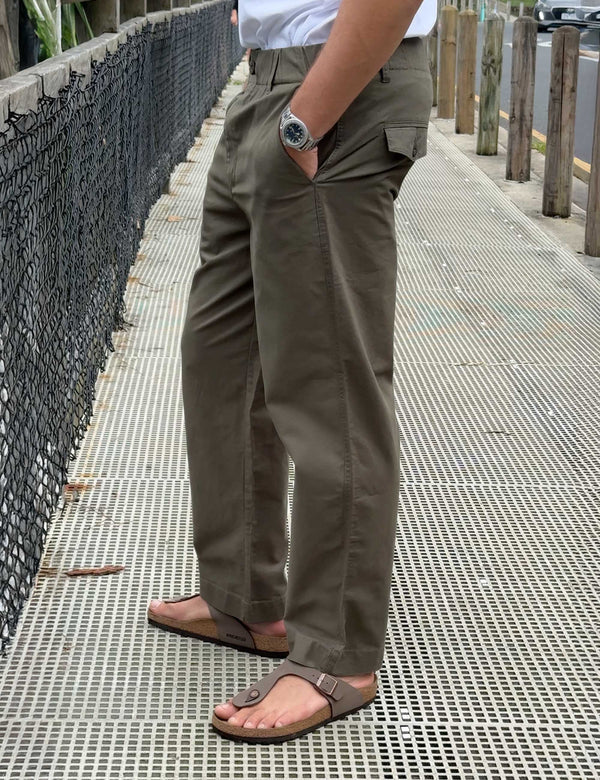 MR SIMPLE - CHAD ELASTIC WAIST RELAXED PANT - FATIGUE-Pants-Mr. Simple-S-UPTOWN LOCAL