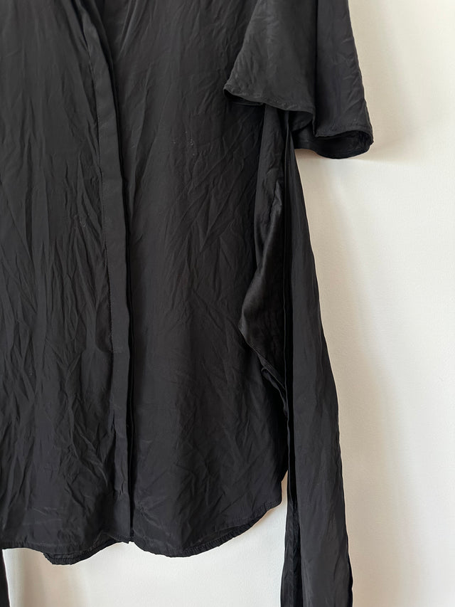 SIR THE LABEL - SILK WRAP SHIRT - BLACK - 1 / S-Shirts-UPTOWN VINTAGE-UPTOWN LOCAL