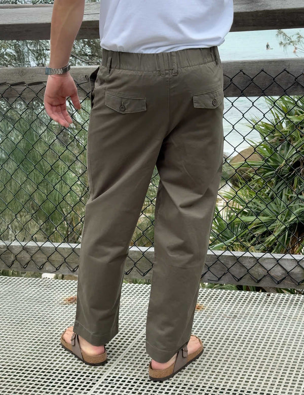 MR SIMPLE - CHAD ELASTIC WAIST RELAXED PANT - FATIGUE-Pants-Mr. Simple-S-UPTOWN LOCAL