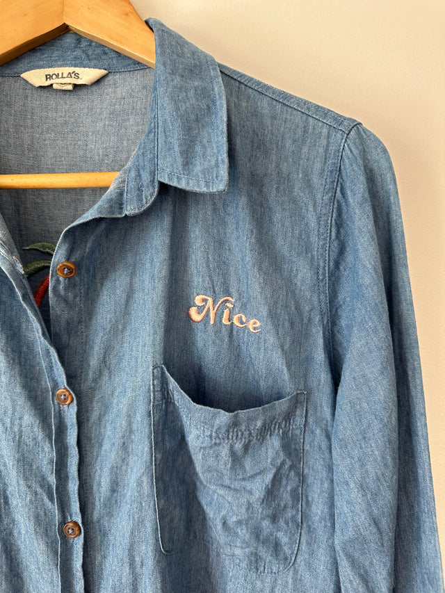 ROLLAS - CHAMBRAY DENIM SHIRT WITH EMBOIDERY - BLUE-Shirts-UPTOWN VINTAGE-UPTOWN LOCAL