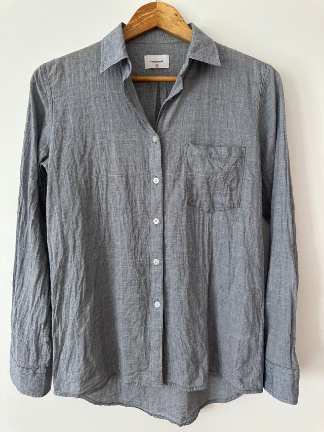 WEATHERED - LONG SLEEVE COTTON SHIRT - NAVY/CHARCOAL - M-Shirts-UPTOWN VINTAGE-UPTOWN LOCAL