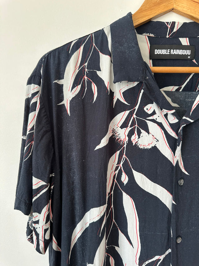 DOUBLE RAINBOUU - LEAF PRINT S/S SHIRT - MIDNIGHT - M-Shirts-UPTOWN VINTAGE-UPTOWN LOCAL