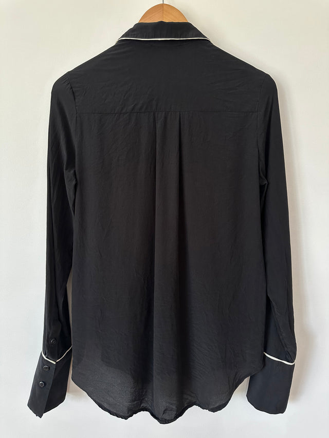 NOBODY DENIM - PIPED SILK SHIRT - BLACK / WHITE - S-Shirts-UPTOWN VINTAGE-UPTOWN LOCAL