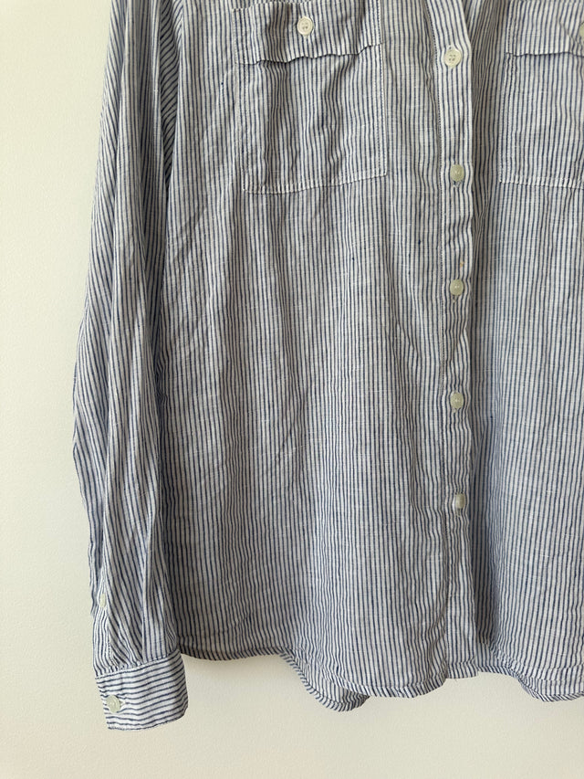 VANISHING ELEPHANT - LINEN STRIPE SHIRT - WHITE / BLUE - 12-Shirts-UPTOWN VINTAGE-UPTOWN LOCAL