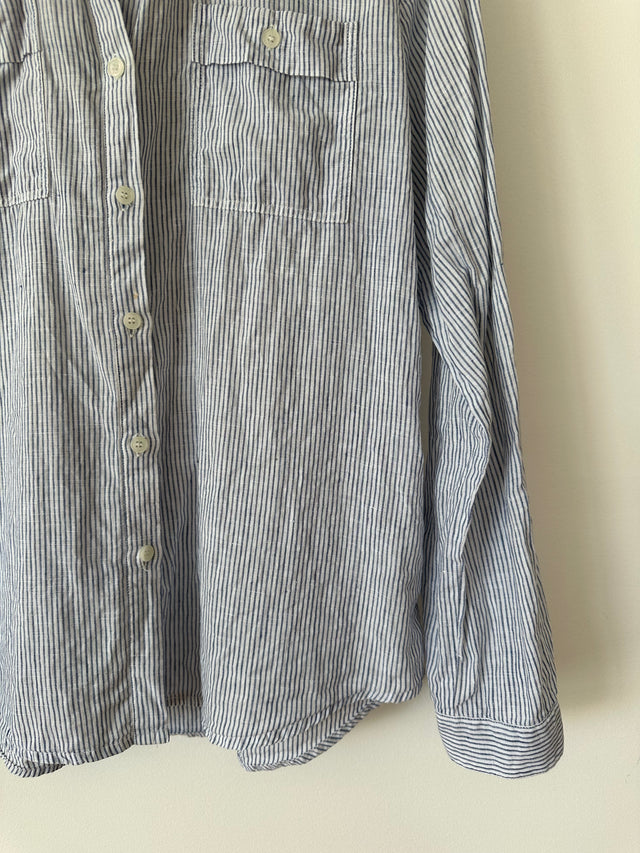 VANISHING ELEPHANT - LINEN STRIPE SHIRT - WHITE / BLUE - 12-Shirts-UPTOWN VINTAGE-UPTOWN LOCAL