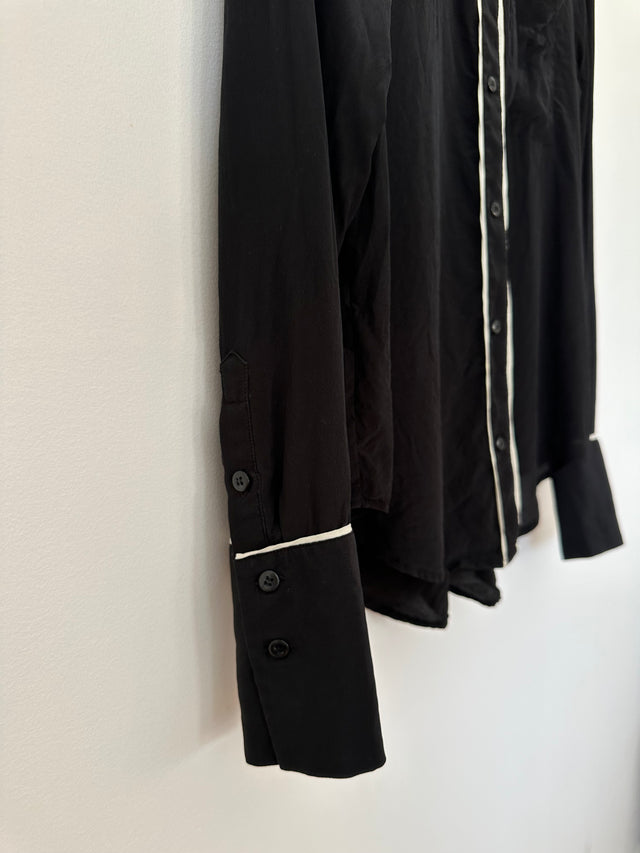 NOBODY DENIM - PIPED SILK SHIRT - BLACK / WHITE - S-Shirts-UPTOWN VINTAGE-UPTOWN LOCAL