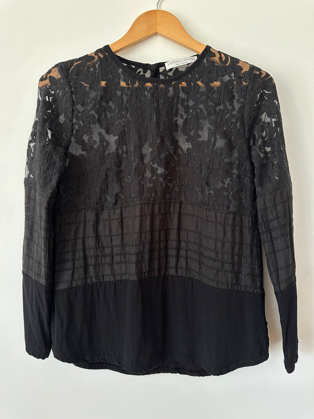VIKTORIA & WOODS - LACE DETAILED TOP - BLACK - 2 / M-Shirts-UPTOWN VINTAGE-UPTOWN LOCAL
