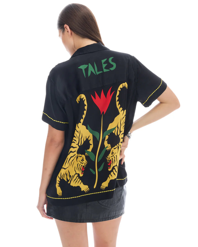 THE TALES - Crouching Tiger Silk Shirt - Black-Shirts & Tops-The Tales-XS-UPTOWN LOCAL