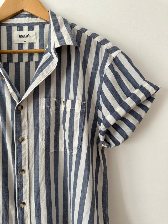 ROLLAS - SHORT SLEEVE STRIPE SHIRT - BLUE/WHITE - 10/M-Shirts-UPTOWN VINTAGE-UPTOWN LOCAL