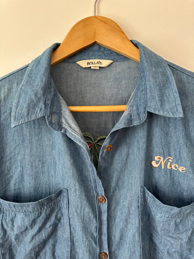 ROLLAS - CHAMBRAY DENIM SHIRT WITH EMBOIDERY - BLUE-Shirts-UPTOWN VINTAGE-UPTOWN LOCAL