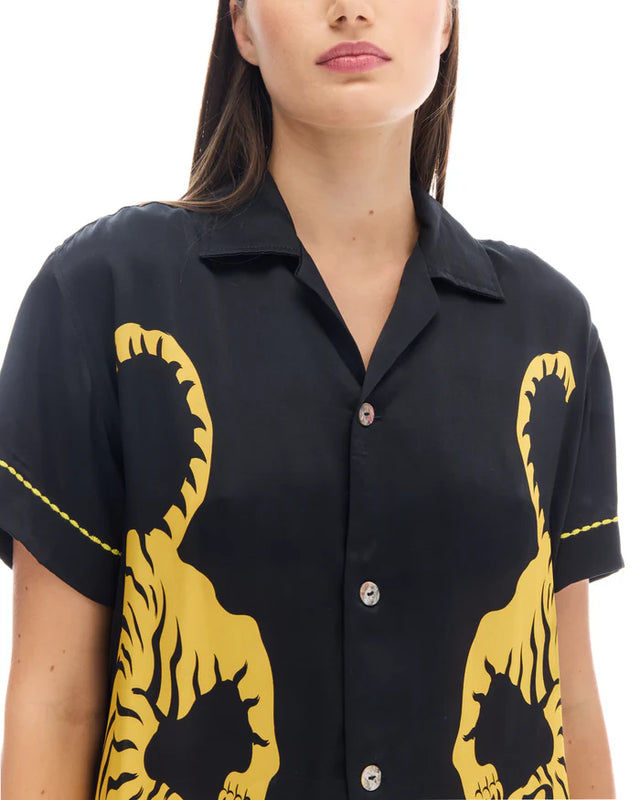 THE TALES - Crouching Tiger Silk Shirt - Black-Shirts & Tops-The Tales-XS-UPTOWN LOCAL