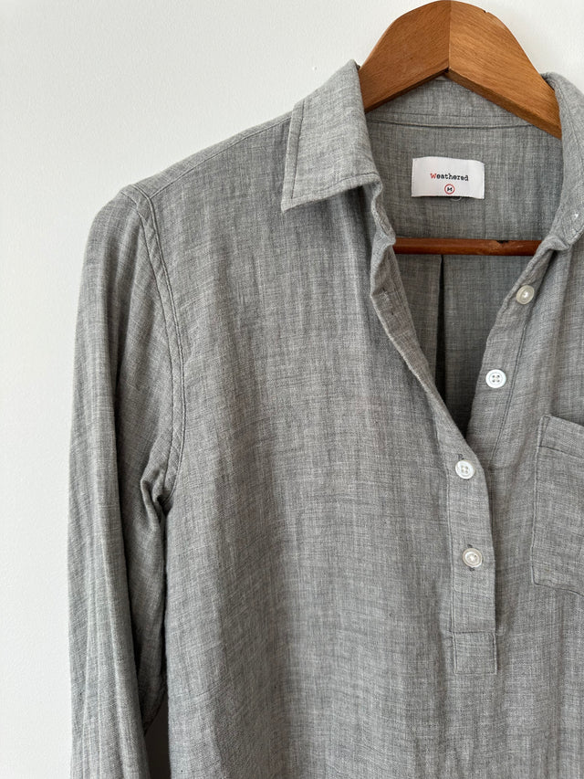 WEATHERED - LONG SLEEVE COTTON SHIRT - GREY - M-Shirts-UPTOWN VINTAGE-UPTOWN LOCAL