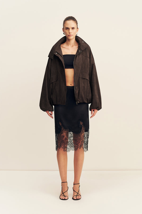 SHONA JOY - Ernest Funnel Neck Bomber Jacket - Cocao Caco-Jackets-Shona Joy-6-UPTOWN LOCAL