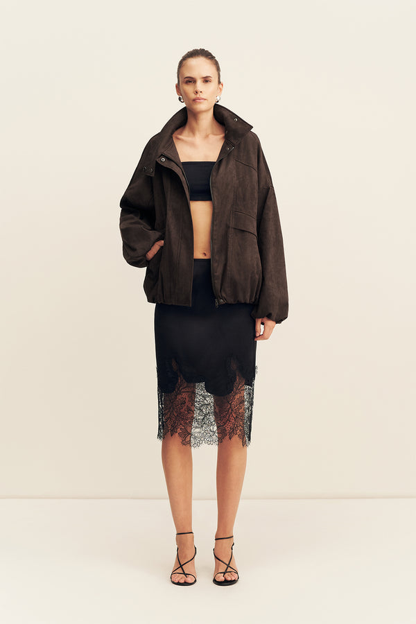 SHONA JOY - Ernest Funnel Neck Bomber Jacket - Cocao Caco-Jackets-Shona Joy-6-UPTOWN LOCAL