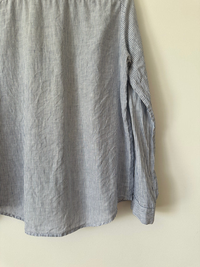 VANISHING ELEPHANT - LINEN STRIPE SHIRT - WHITE / BLUE - 12-Shirts-UPTOWN VINTAGE-UPTOWN LOCAL