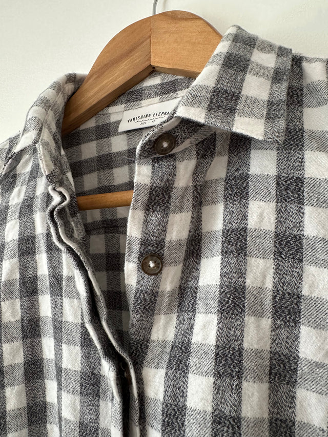 VANISHING ELEPHANT - FLANNELETTE CHECK SHIRT - CHARCOAL / WHITE - 12-Shirts-UPTOWN VINTAGE-UPTOWN LOCAL