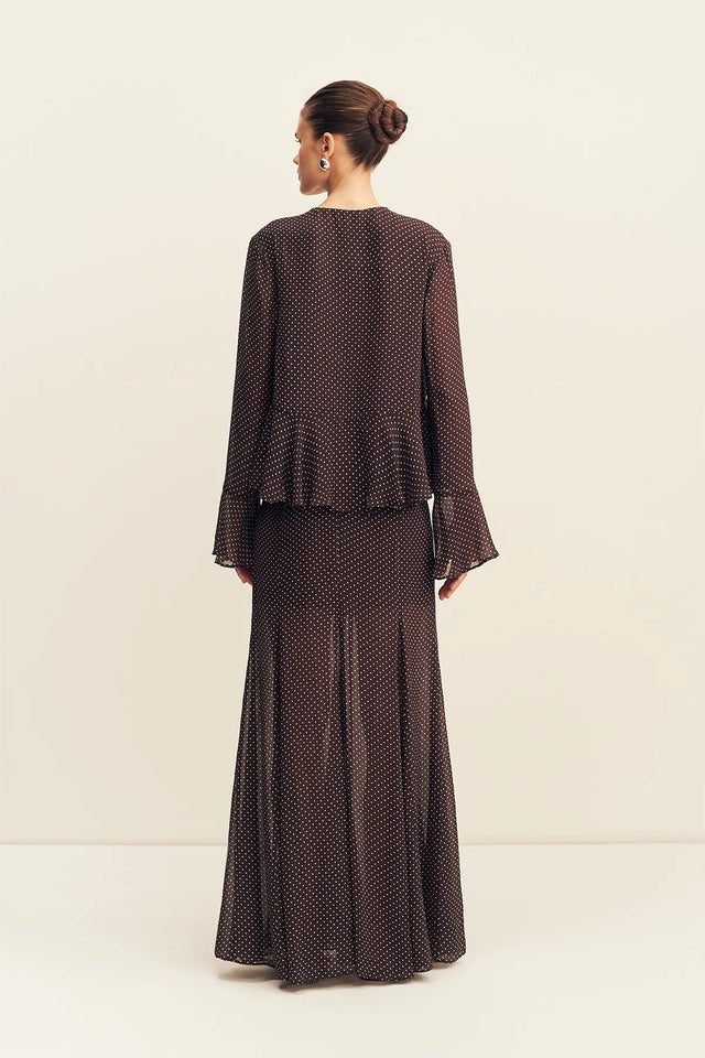 SHONA JOY - Maddox Long Sleeve Ruffle Top - Ristretto / Sky