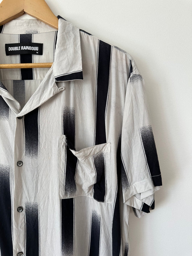 DOUBLE RAINBOUU - STRIPE PTINT S/S SHIRT - WHITE / BLACK - M-Shirts-UPTOWN VINTAGE-UPTOWN LOCAL