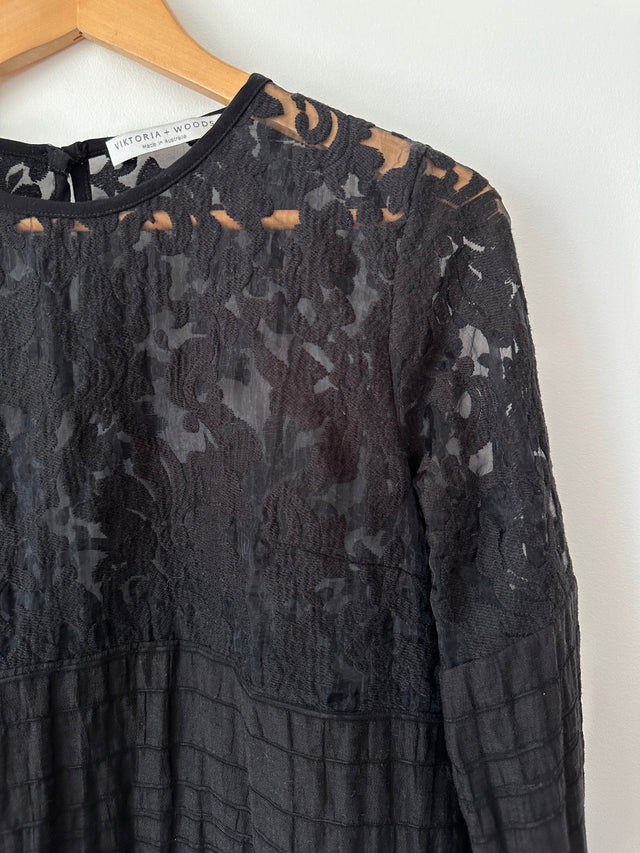 VIKTORIA & WOODS - LACE DETAILED TOP - BLACK - 2 / M-Shirts-UPTOWN VINTAGE-UPTOWN LOCAL