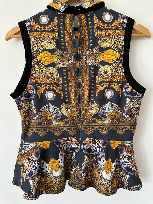 MAURIE & EVE - TIGER PINT PEPLUM TOP - BLACK / GOLD - 10-Shirts-UPTOWN VINTAGE-UPTOWN LOCAL