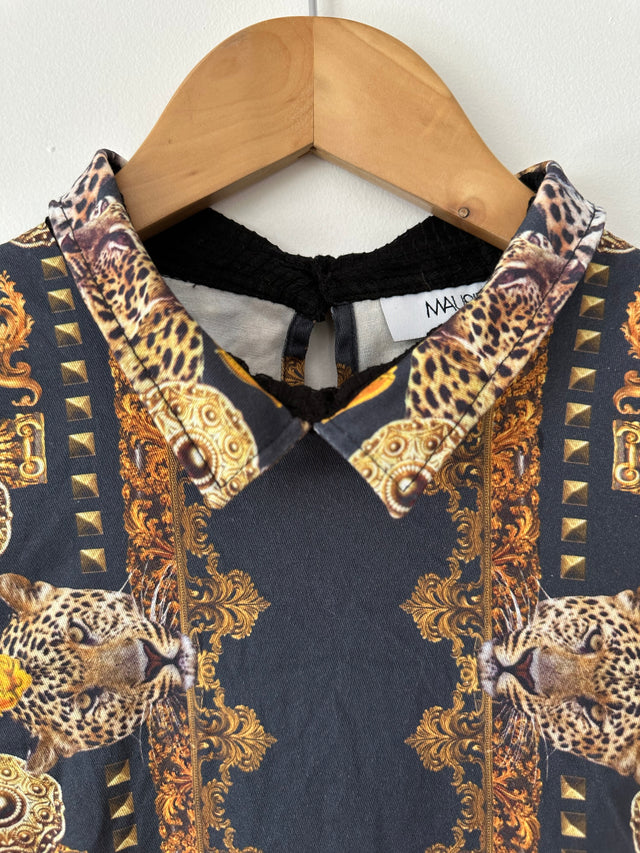 MAURIE & EVE - TIGER PINT PEPLUM TOP - BLACK / GOLD - 10-Shirts-UPTOWN VINTAGE-UPTOWN LOCAL