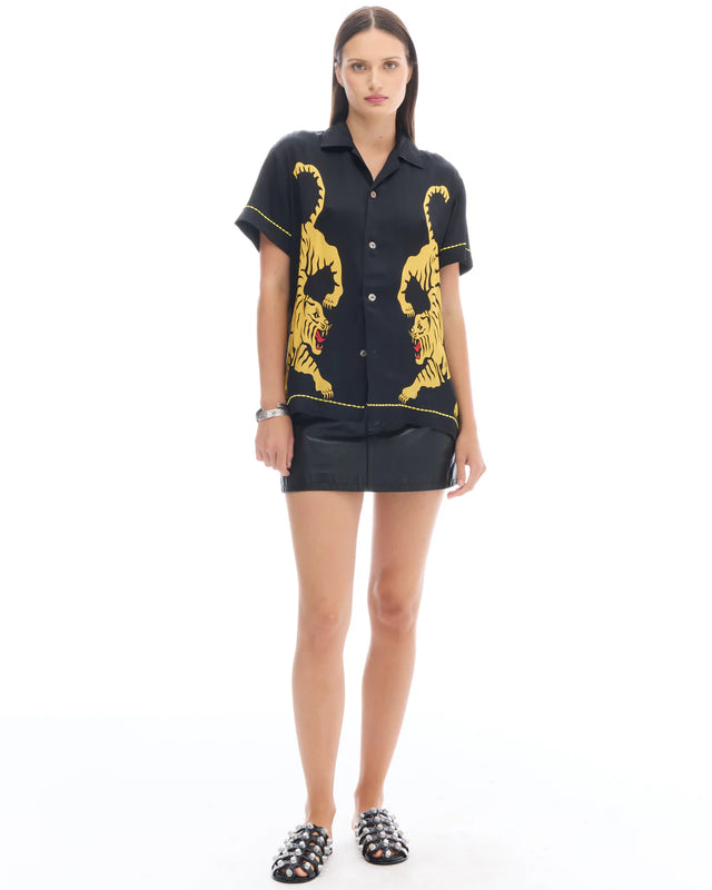 THE TALES - Crouching Tiger Silk Shirt - Black-Shirts & Tops-The Tales-XS-UPTOWN LOCAL