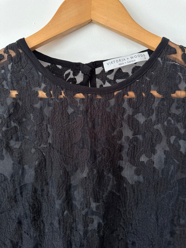 VIKTORIA & WOODS - LACE DETAILED TOP - BLACK - 2 / M-Shirts-UPTOWN VINTAGE-UPTOWN LOCAL