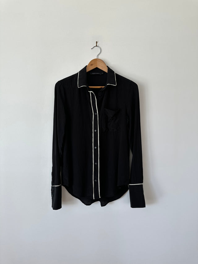 NOBODY DENIM - PIPED SILK SHIRT - BLACK / WHITE - S-Shirts-UPTOWN VINTAGE-UPTOWN LOCAL