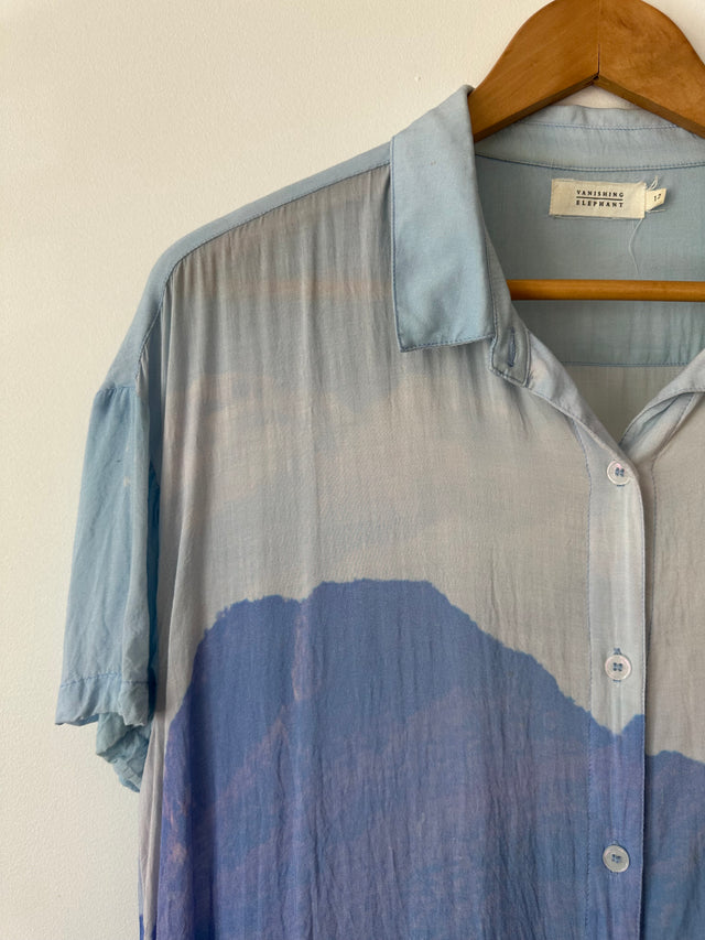 VANISHING ELEPHANT - VISCOSE GRAPHIC PRINT SHIRT - BLUE - 12-Shirts-UPTOWN VINTAGE-UPTOWN LOCAL