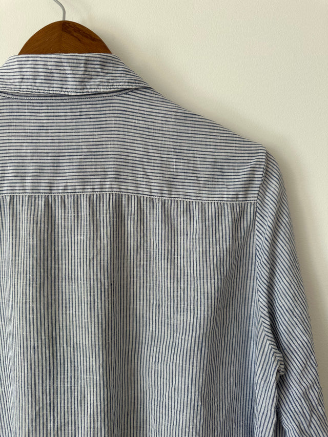 VANISHING ELEPHANT - LINEN STRIPE SHIRT - WHITE / BLUE - 12-Shirts-UPTOWN VINTAGE-UPTOWN LOCAL