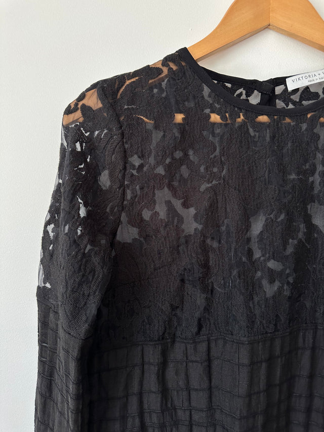 VIKTORIA & WOODS - LACE DETAILED TOP - BLACK - 2 / M-Shirts-UPTOWN VINTAGE-UPTOWN LOCAL