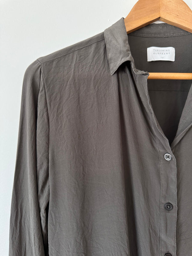 VANISHING ELEPHANT - SILK SHIRT - CHARCOAL - 12-Shirts-UPTOWN VINTAGE-UPTOWN LOCAL