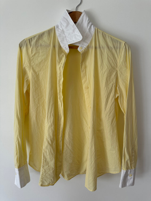 COUNTRY ROAD - 2002 VINTAGE SLIM FIT COTTON SHIRT - LEMON PINSTRIPE / WHITE COLLAR - S-Shirts-UPTOWN VINTAGE-UPTOWN LOCAL