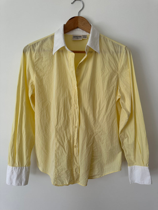COUNTRY ROAD - 2002 VINTAGE SLIM FIT COTTON SHIRT - LEMON PINSTRIPE / WHITE COLLAR - S-Shirts-UPTOWN VINTAGE-UPTOWN LOCAL