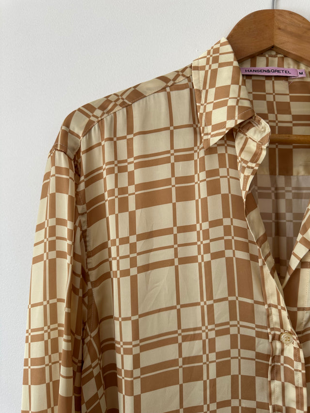 HANSEN & GRETEL - GEO CHECK OVERSIZED SHIRT - GOLD - M-Shirts-UPTOWN VINTAGE-UPTOWN LOCAL
