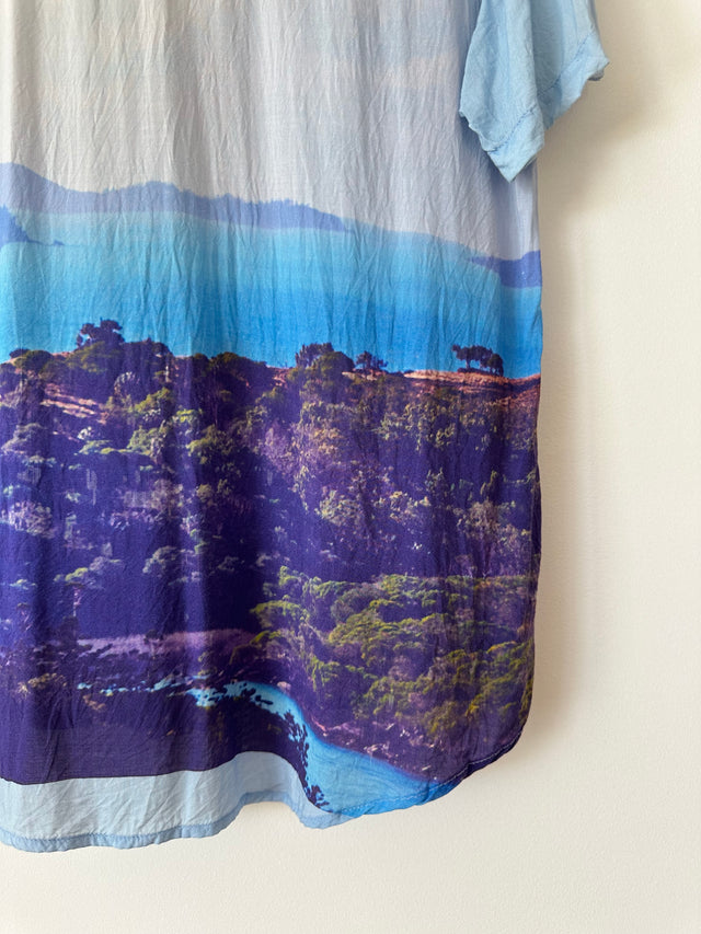 VANISHING ELEPHANT - VISCOSE GRAPHIC PRINT SHIRT - BLUE - 12-Shirts-UPTOWN VINTAGE-UPTOWN LOCAL