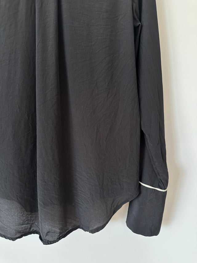 NOBODY DENIM - PIPED SILK SHIRT - BLACK / WHITE - S-Shirts-UPTOWN VINTAGE-UPTOWN LOCAL
