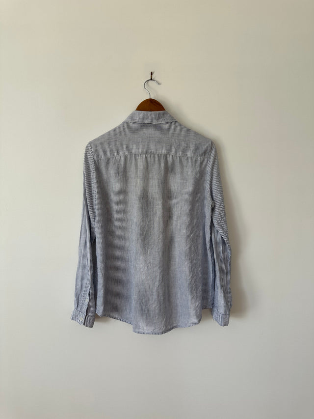 VANISHING ELEPHANT - LINEN STRIPE SHIRT - WHITE / BLUE - 12-Shirts-UPTOWN VINTAGE-UPTOWN LOCAL