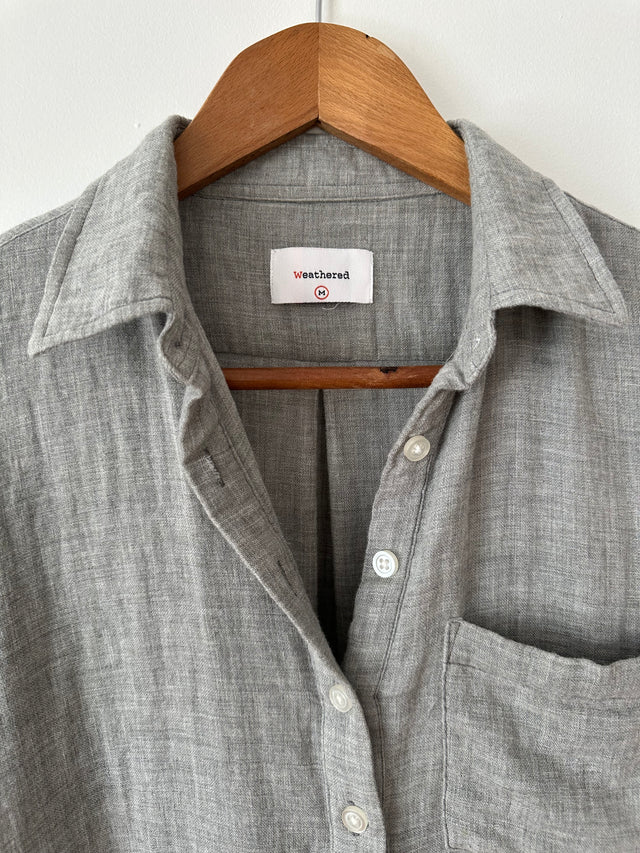 WEATHERED - LONG SLEEVE COTTON SHIRT - GREY - M-Shirts-UPTOWN VINTAGE-UPTOWN LOCAL