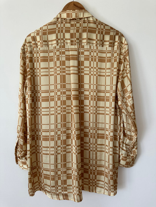 HANSEN & GRETEL - GEO CHECK OVERSIZED SHIRT - GOLD - M-Shirts-UPTOWN VINTAGE-UPTOWN LOCAL