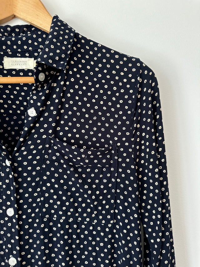 VANISHING ELEPHANT - SOFT COTTON / RAYON SHIRT - NAVY / WHITE SPOT - 10-Shirts-UPTOWN VINTAGE-UPTOWN LOCAL