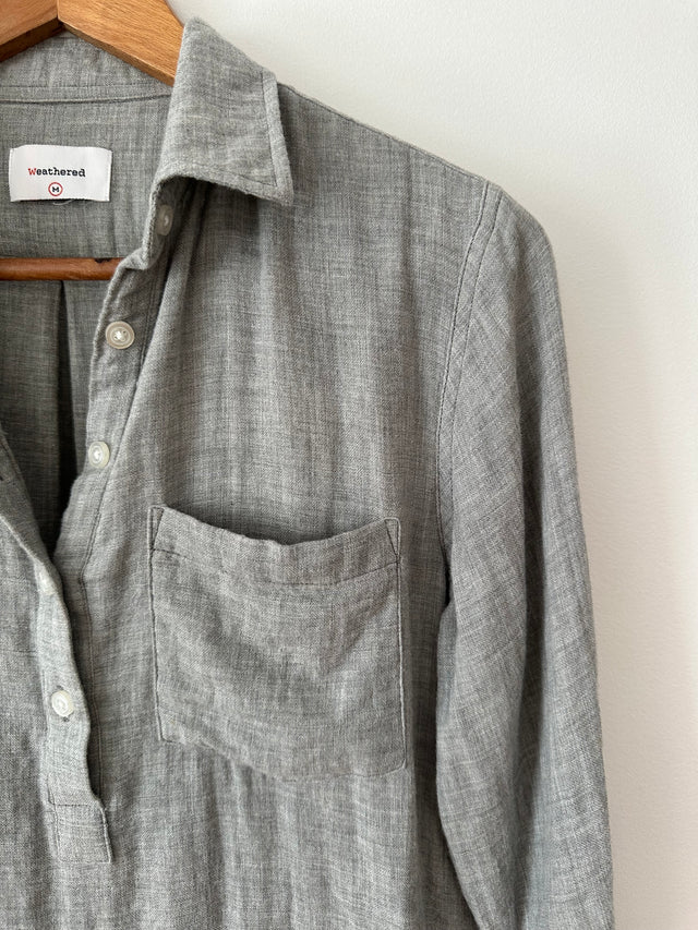 WEATHERED - LONG SLEEVE COTTON SHIRT - GREY - M-Shirts-UPTOWN VINTAGE-UPTOWN LOCAL
