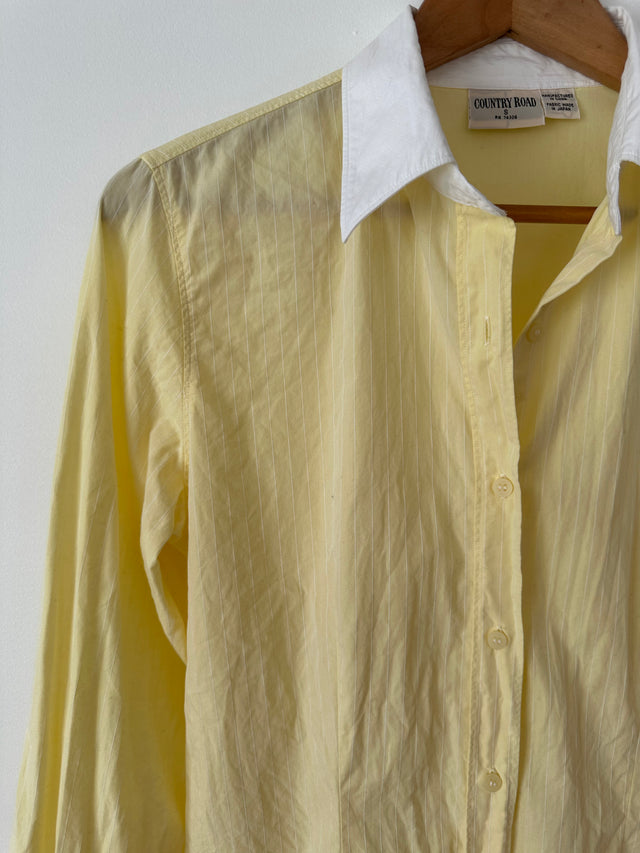 COUNTRY ROAD - 2002 VINTAGE SLIM FIT COTTON SHIRT - LEMON PINSTRIPE / WHITE COLLAR - S-Shirts-UPTOWN VINTAGE-UPTOWN LOCAL