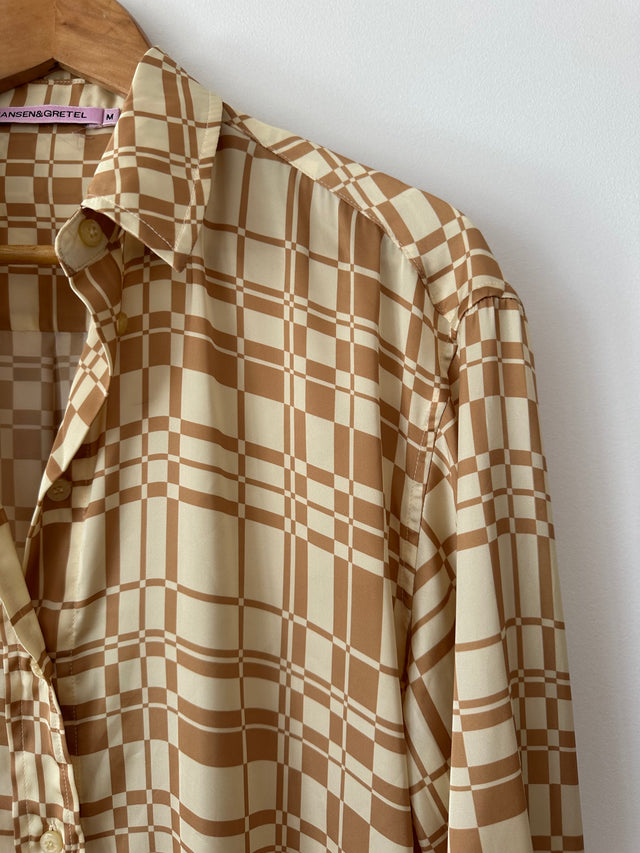 HANSEN & GRETEL - GEO CHECK OVERSIZED SHIRT - GOLD - M-Shirts-UPTOWN VINTAGE-UPTOWN LOCAL