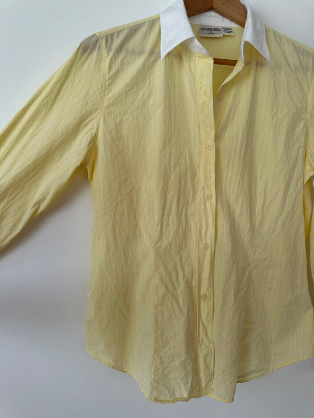 COUNTRY ROAD - 2002 VINTAGE SLIM FIT COTTON SHIRT - LEMON PINSTRIPE / WHITE COLLAR - S-Shirts-UPTOWN VINTAGE-UPTOWN LOCAL
