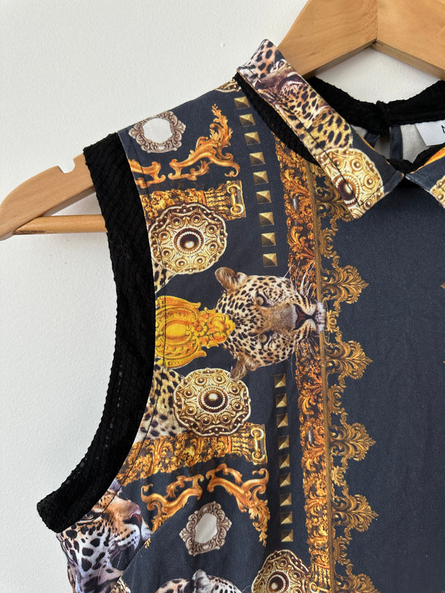 MAURIE & EVE - TIGER PINT PEPLUM TOP - BLACK / GOLD - 10-Shirts-UPTOWN VINTAGE-UPTOWN LOCAL