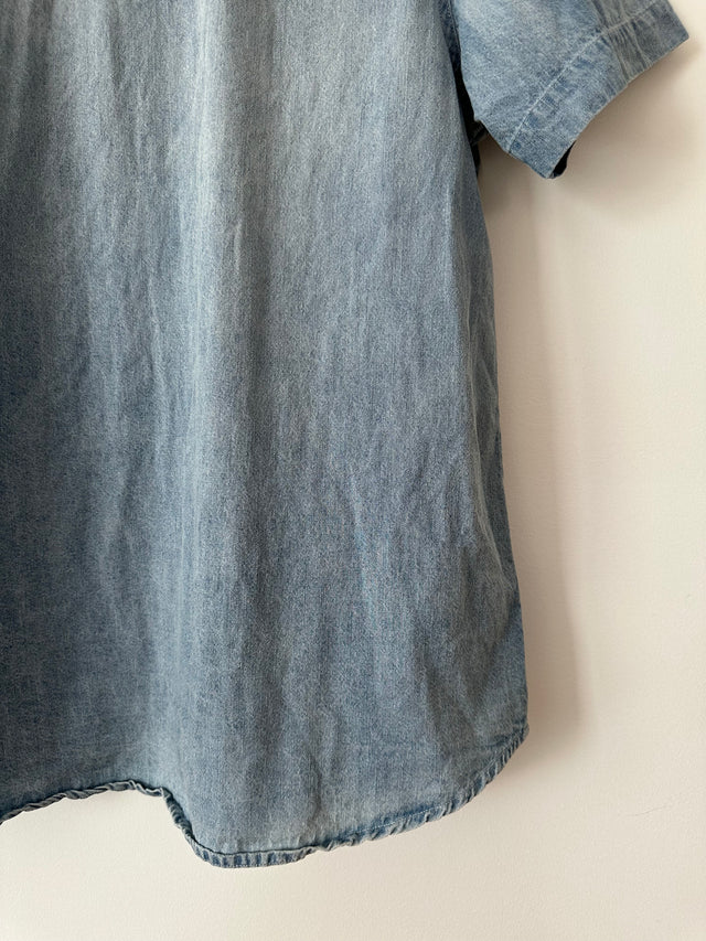ROLLAS - SHORT SLEEVE DENIM SHIRT - WASHED BLUE - 8/S-Shirts-UPTOWN VINTAGE-UPTOWN LOCAL