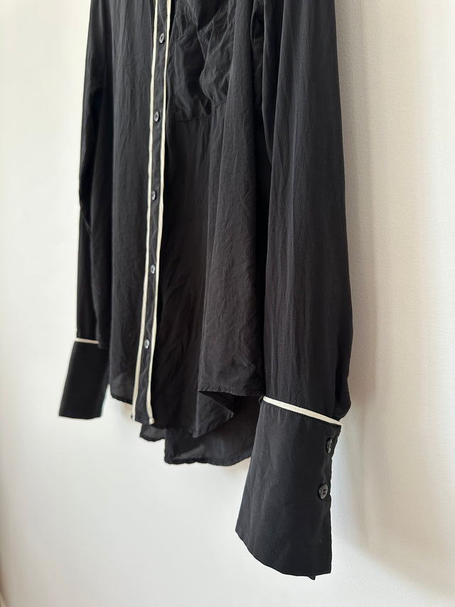 NOBODY DENIM - PIPED SILK SHIRT - BLACK / WHITE - S-Shirts-UPTOWN VINTAGE-UPTOWN LOCAL