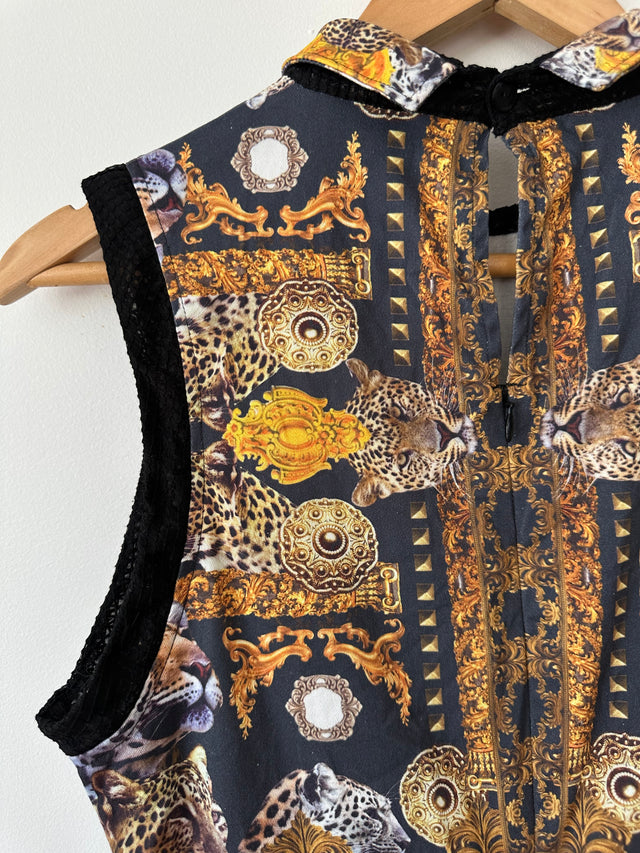 MAURIE & EVE - TIGER PINT PEPLUM TOP - BLACK / GOLD - 10-Shirts-UPTOWN VINTAGE-UPTOWN LOCAL