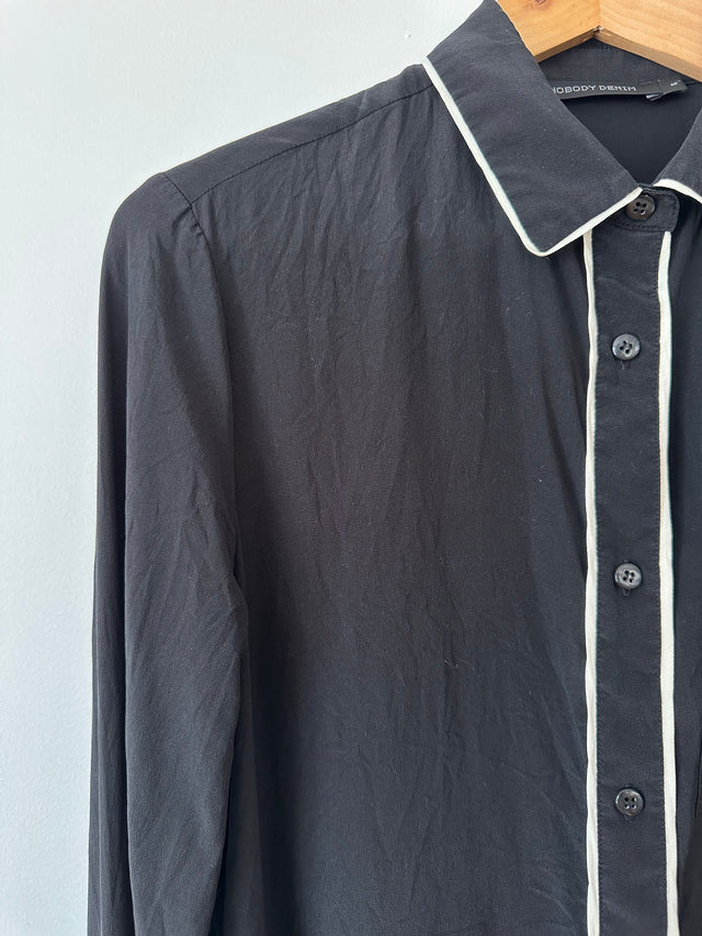 NOBODY DENIM - PIPED SILK SHIRT - BLACK / WHITE - S-Shirts-UPTOWN VINTAGE-UPTOWN LOCAL